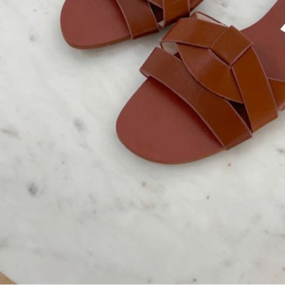 Zara size 40 brown cognac chestnut faux leather slides sandals - Picture 4 of 9